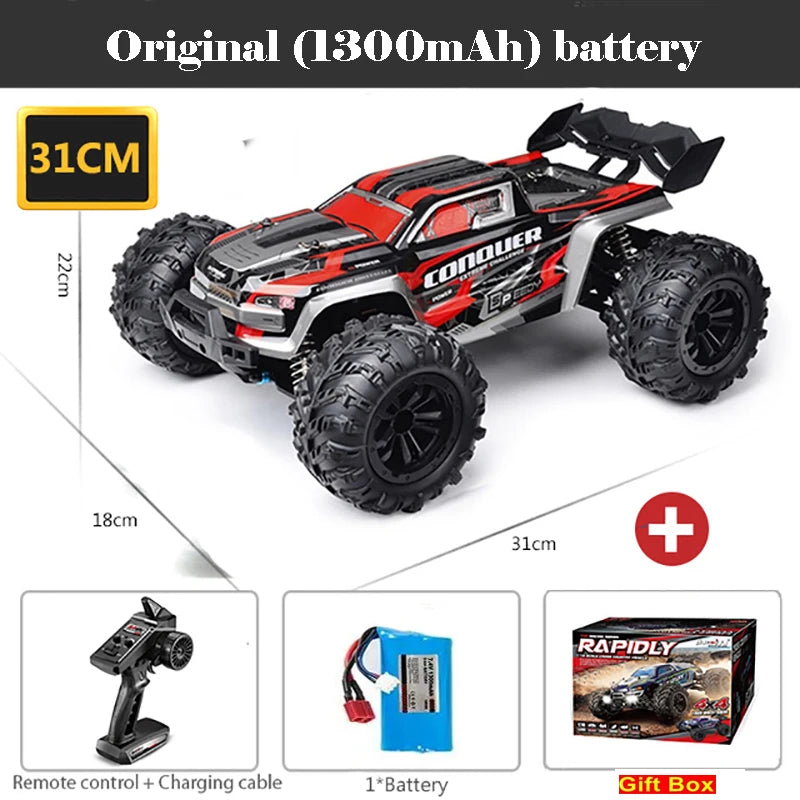 Coches RC de 50 u 80 km/h, escala 1/16, todoterreno, derrape, 4WD con LED, control remoto 2.4G, camión monstruo impermeable, regalo de juguete para adultos y niños
