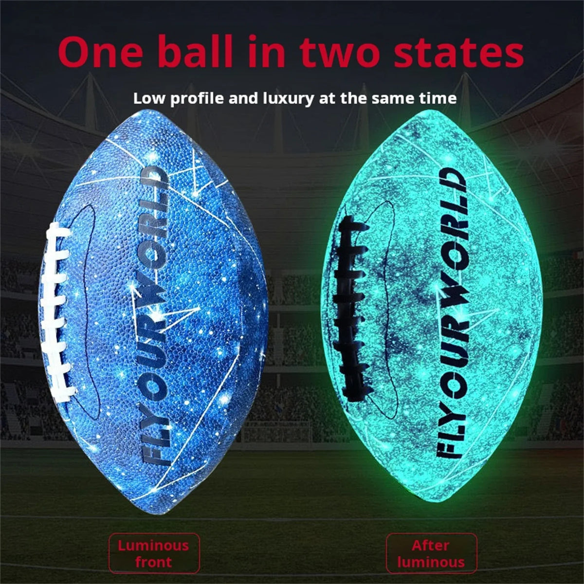 Fútbol americano que brilla en la oscuridad: rugby luminiscente talla 9 y 6, material de PU, pelotas de entrenamiento y competición oficiales para la noche