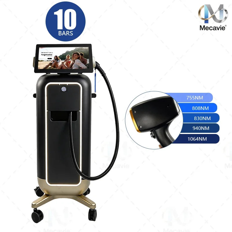 Máquina profesional de depilación láser con diodo de 6 longitudes de onda, sistema de colimación de eje rápido, sistema de enfriamiento por puntos de hielo y para el cuidado de la piel en salones de belleza.