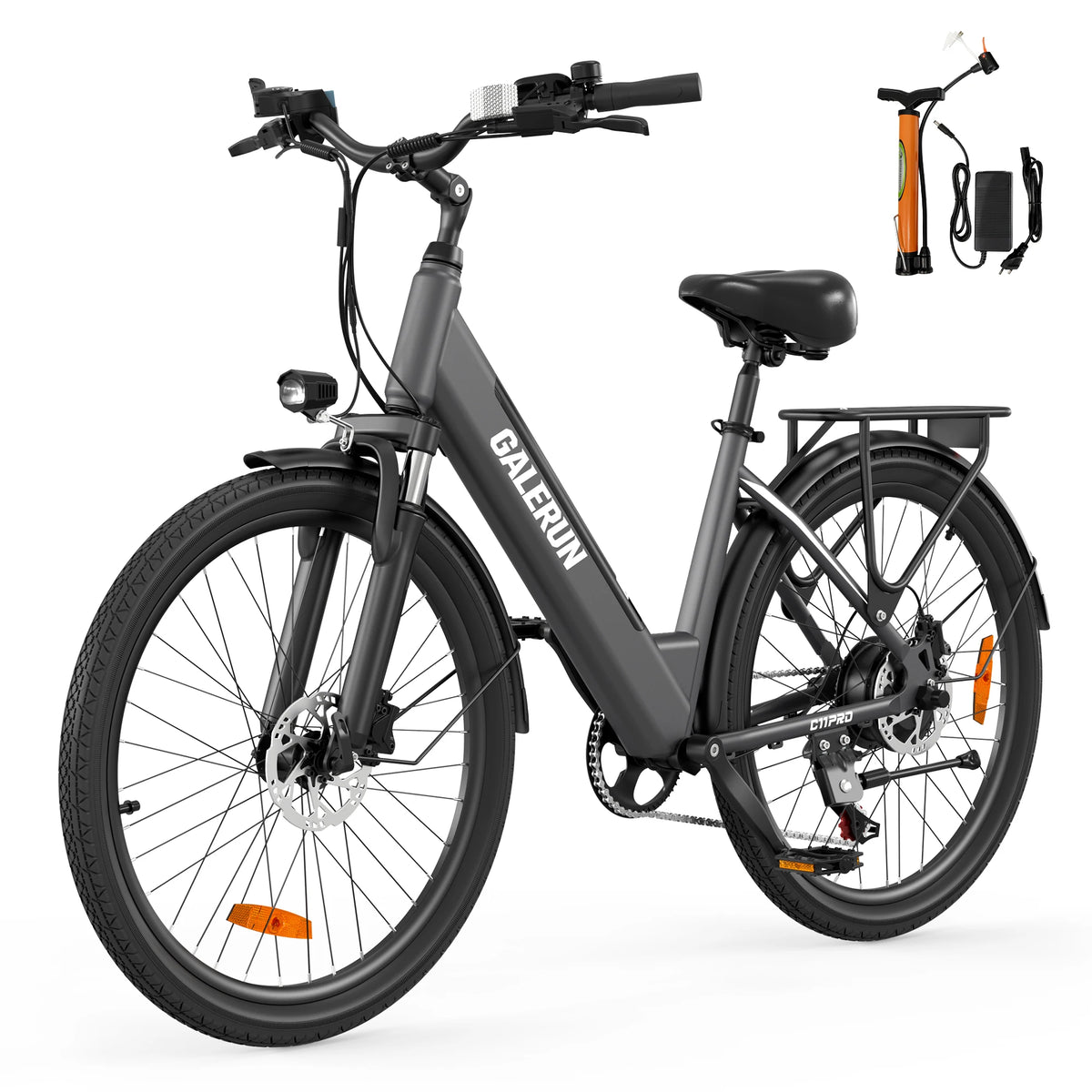 Bicicleta eléctrica para adultos Galerun C11Pr de 26", con frenos hidráulicos, 7 velocidades y batería intercambiable de 36V 13Ah, 25 km/h