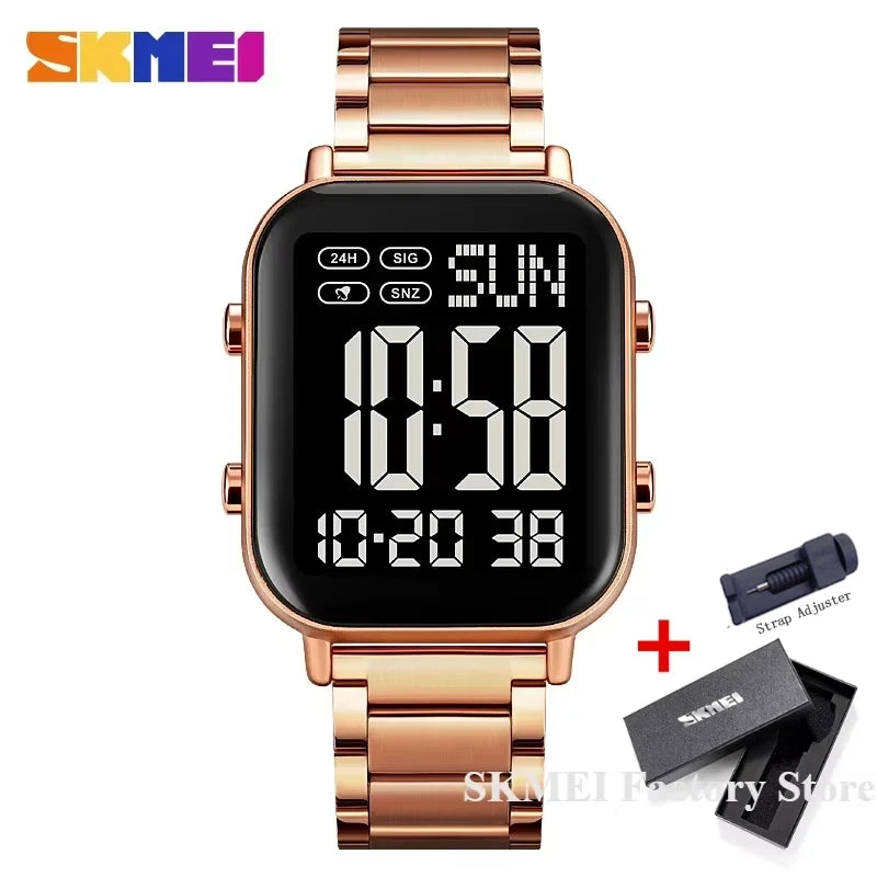 SKMEI 2259 Luxury Waterproof Sport Electronic Mens Wristwatch EL Display Stainless Steel Digital Watch for Men 1859 Reloj Hombre