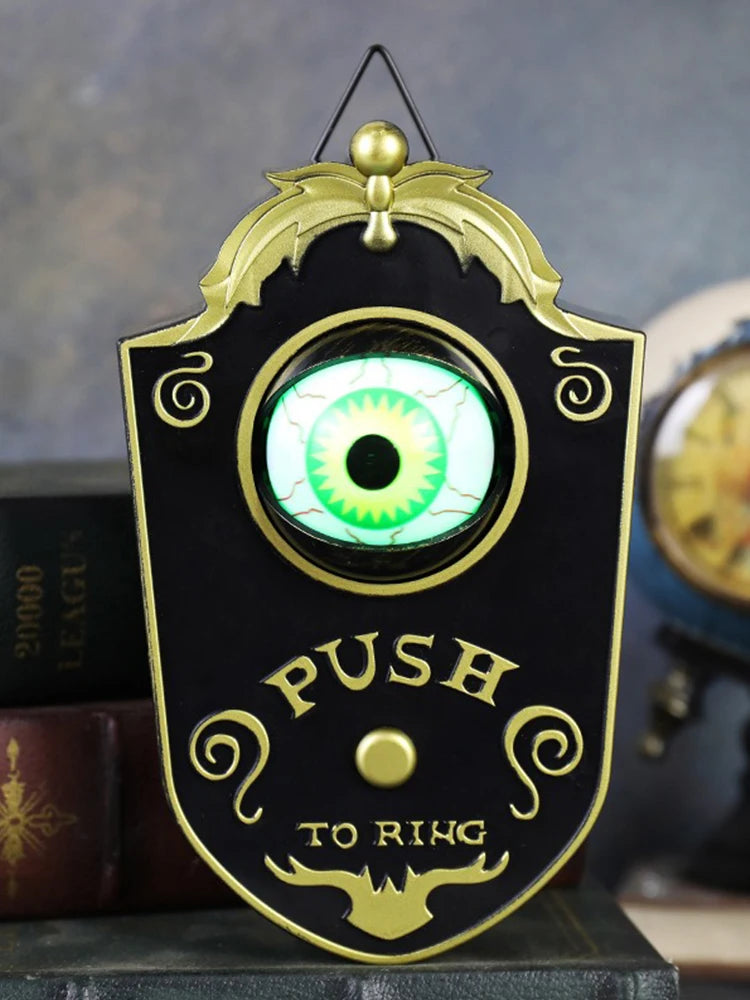 Timbre de Halloween con luz LED, decoración colgante para fiestas embrujadas, accesorios de terror brillantes, ojos espeluznantes con sonidos y luces