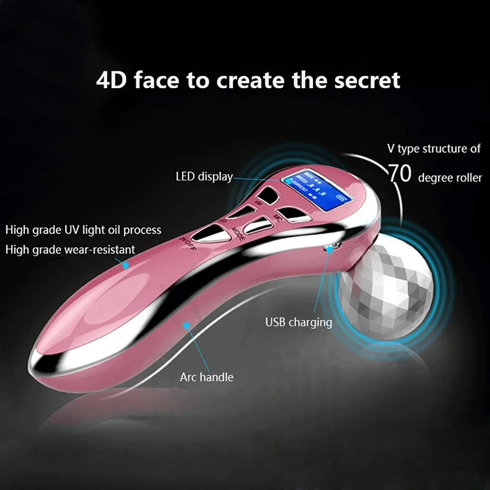 Rodillo masajeador Facial 4D EMS, vibración de microcorriente, dispositivos de masaje de elevación en V, herramienta de belleza para el cuidado de la piel para cuello, ojos y cuerpo