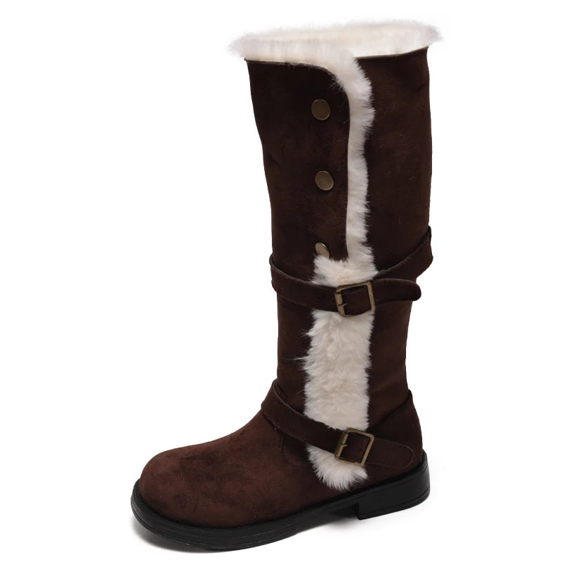 Botas de nieve de caña media, cálidas y con forro grueso, de punta redonda, suaves y antideslizantes, con plantilla de algodón.