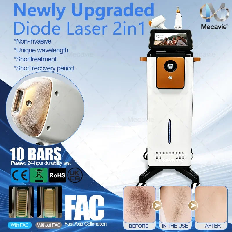 Máquina de belleza láser de diodo TEC 2 en 1 White Swan, depiladora permanente indolora, eliminación de tatuajes con láser de picosegundos, limpieza de cejas