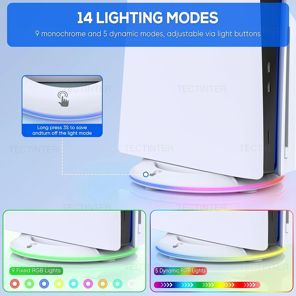 Soporte de refrigeración vertical con luz RGB para consola PS5 Slim Edición Disco/Digital, base antideslizante, soporte para accesorios de PS5