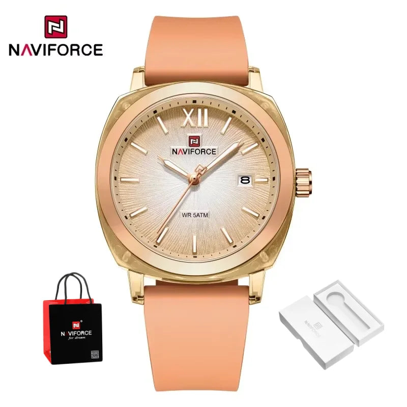 Reloj de cuarzo para mujer NAVIFORCE de moda y sencillo, con correa de silicona, manecillas luminosas, a prueba de golpes y resistente al agua, ideal para regalo.
