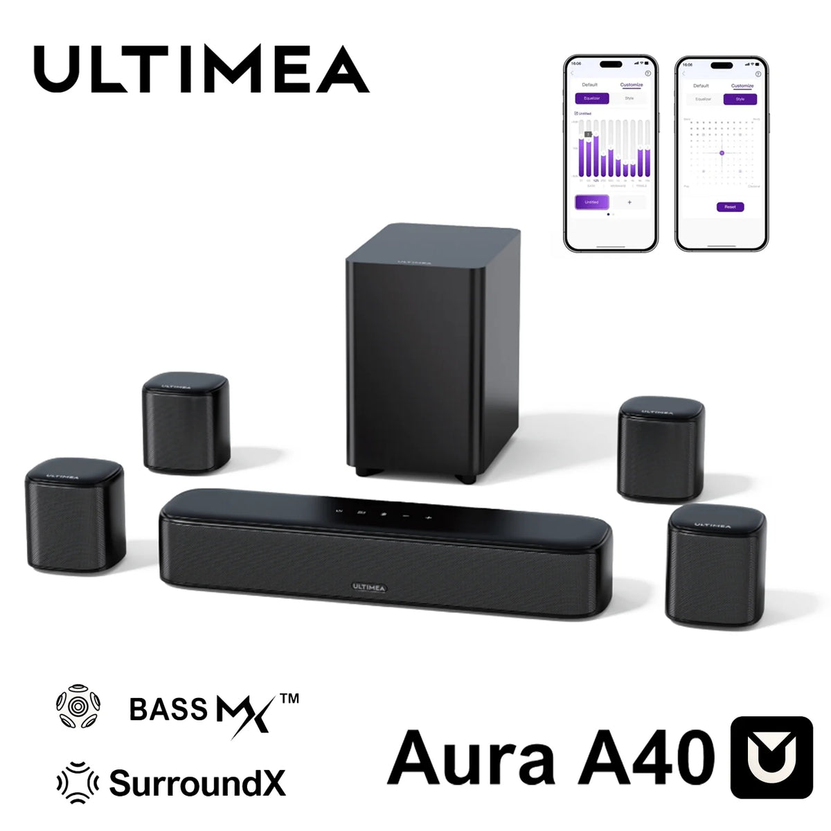 ULTIMEA Sistema de Barra de Sonido 7.1 de 330W para TV con Subwoofer y 4 Altavoces Surround, Sonido Envolvente Virtual de Alta Fidelidad, Control por App Inteligente, Experiencia Home Theater Inmersiva