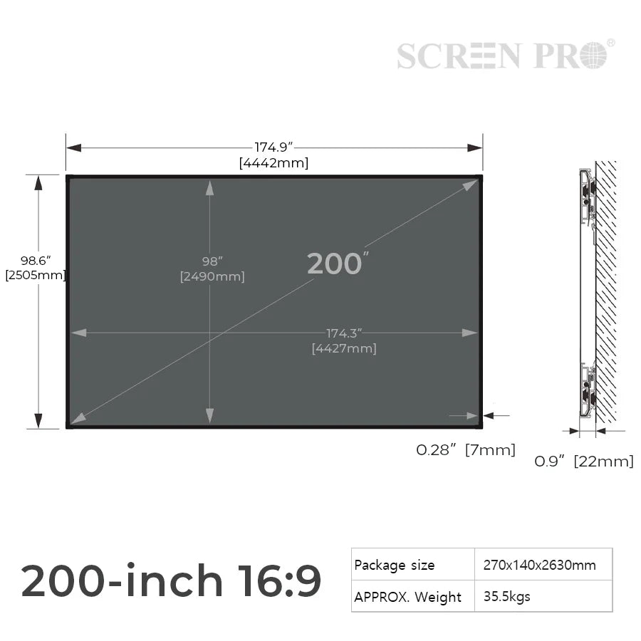 Pantalla de proyector 16:9 ALR de marco fijo, 200 pulgadas