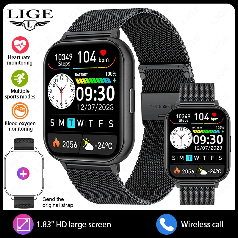 Reloj inteligente deportivo de moda LIGE con Bluetooth, oxígeno en sangre, frecuencia cardíaca, compatible con llamadas de voz Bluetooth, pantalla LCD, regalo para hombres y mujeres 2025