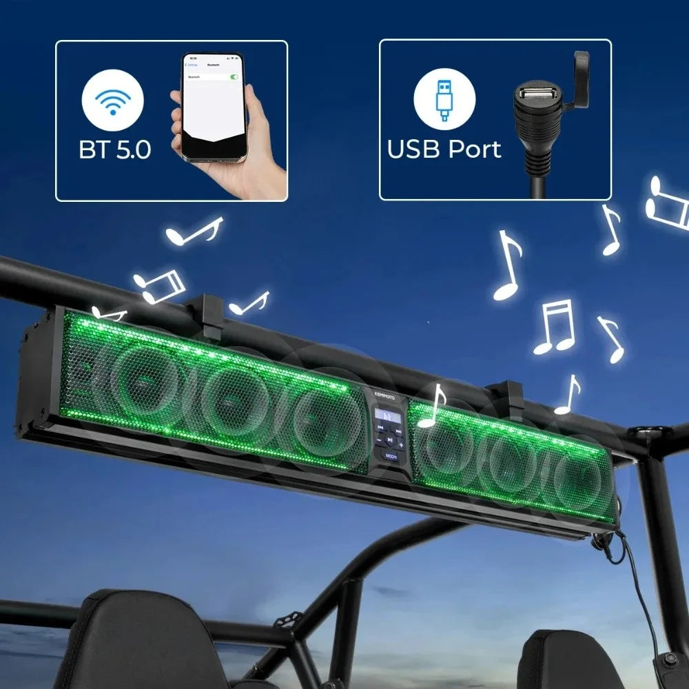 Sistema de Barra de Sonido RGB con Altavoz Bluetooth para UTV, Compatible con Jaulas Antivuelco de 1.5-2.25 Pulgadas, Compatible con Polaris RZR PRO XP/XP4 1000 800 para Can-am X3