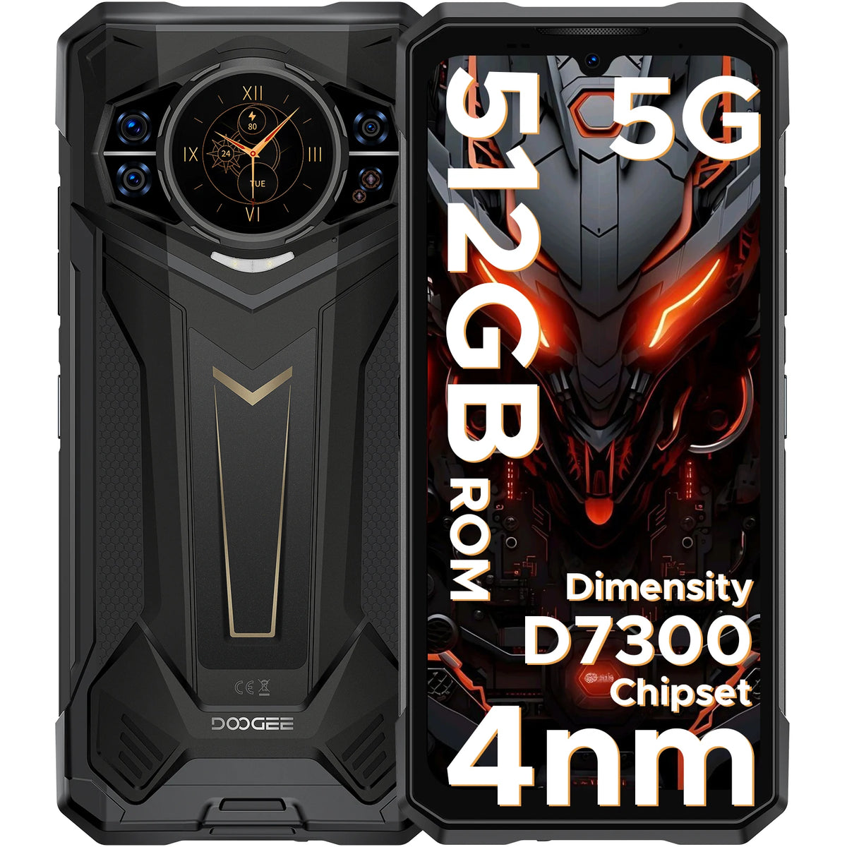 Teléfono rugerizado Doogee S200 Plus 5G con IA, 32 GB (12+20) 512 GB, procesador Dimensity 7300, móvil gaming con pantalla trasera de 1.32'' y pantalla principal