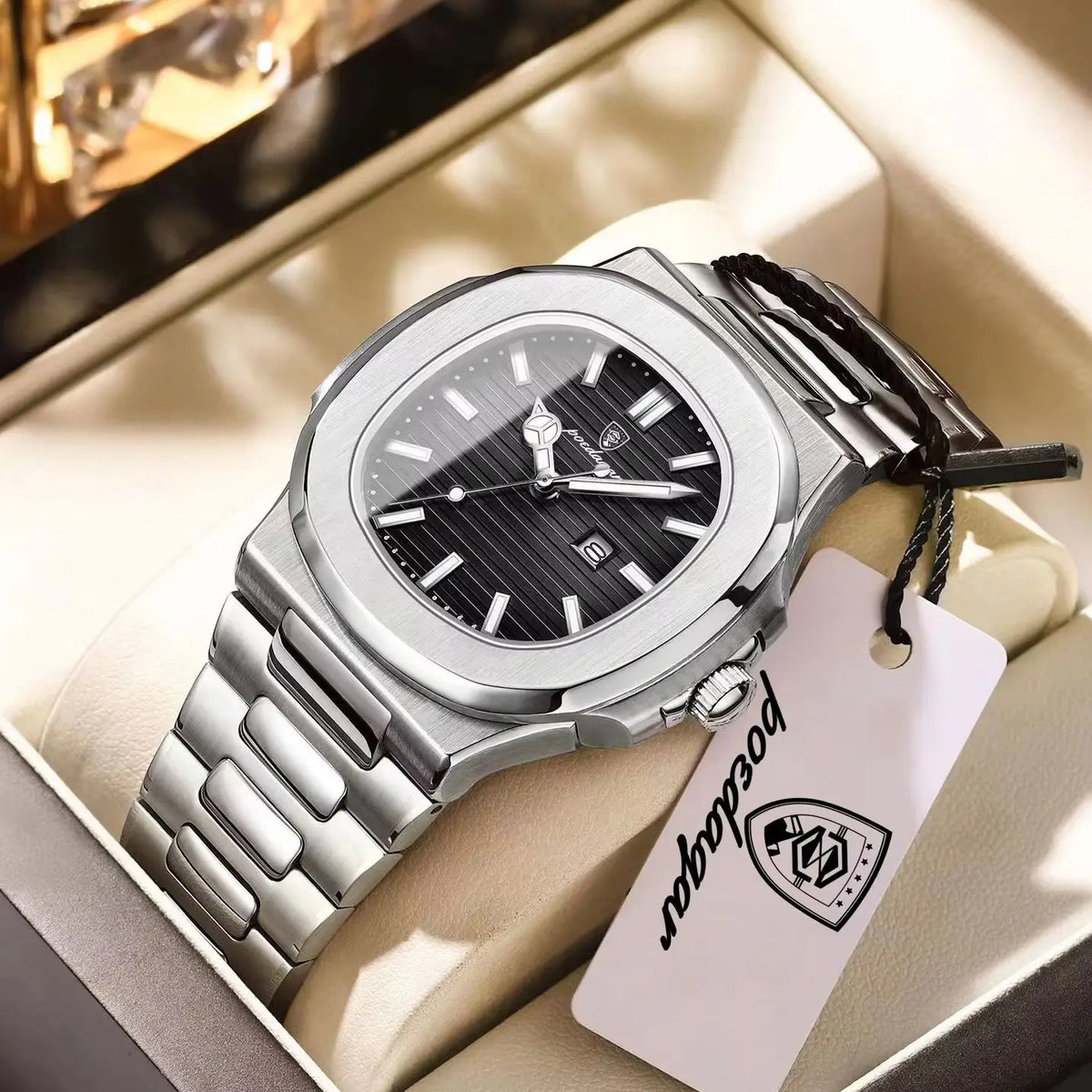 Reloj de pulsera de lujo para hombre POEDAGAR, cuadrado, con fecha, luminoso, resistente al agua, de acero inoxidable, reloj de cuarzo para hombre, estilo deportivo y de negocios