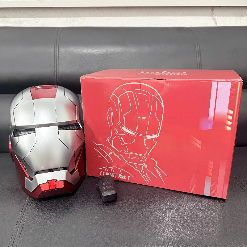 Casco de Iron Man Mk5 de los Vengadores, recientemente actualizado, escala 1/1, con función de transformación y control por voz en inglés, y apertura y cierre automáticos.