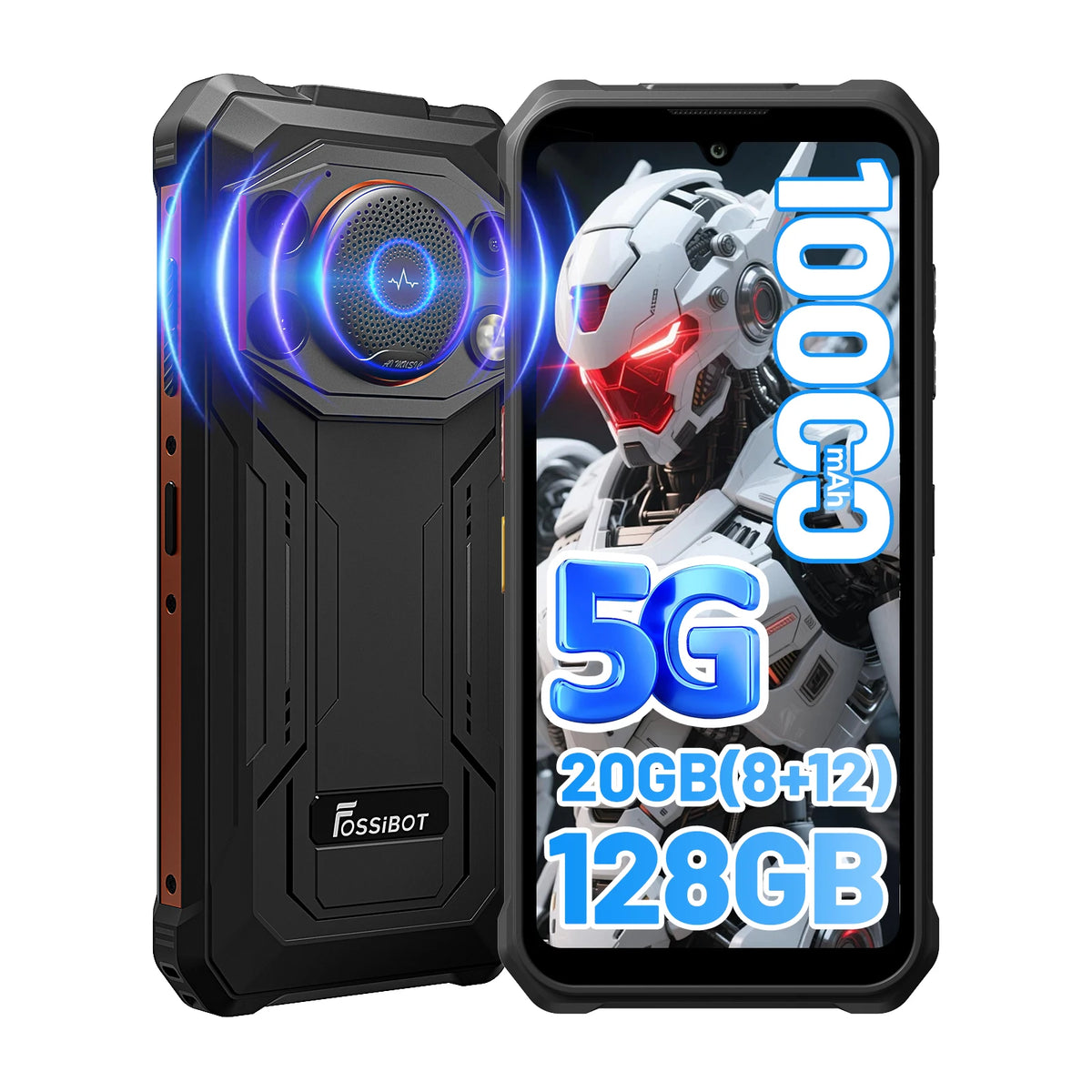 Smartphone resistente Fossibot Android 15, 8 GB RAM, 128 GB ROM, 10000 mAh, 6,745", 50 MP, altavoz de 128 dB, NFC [Teléfono F110 PRO]