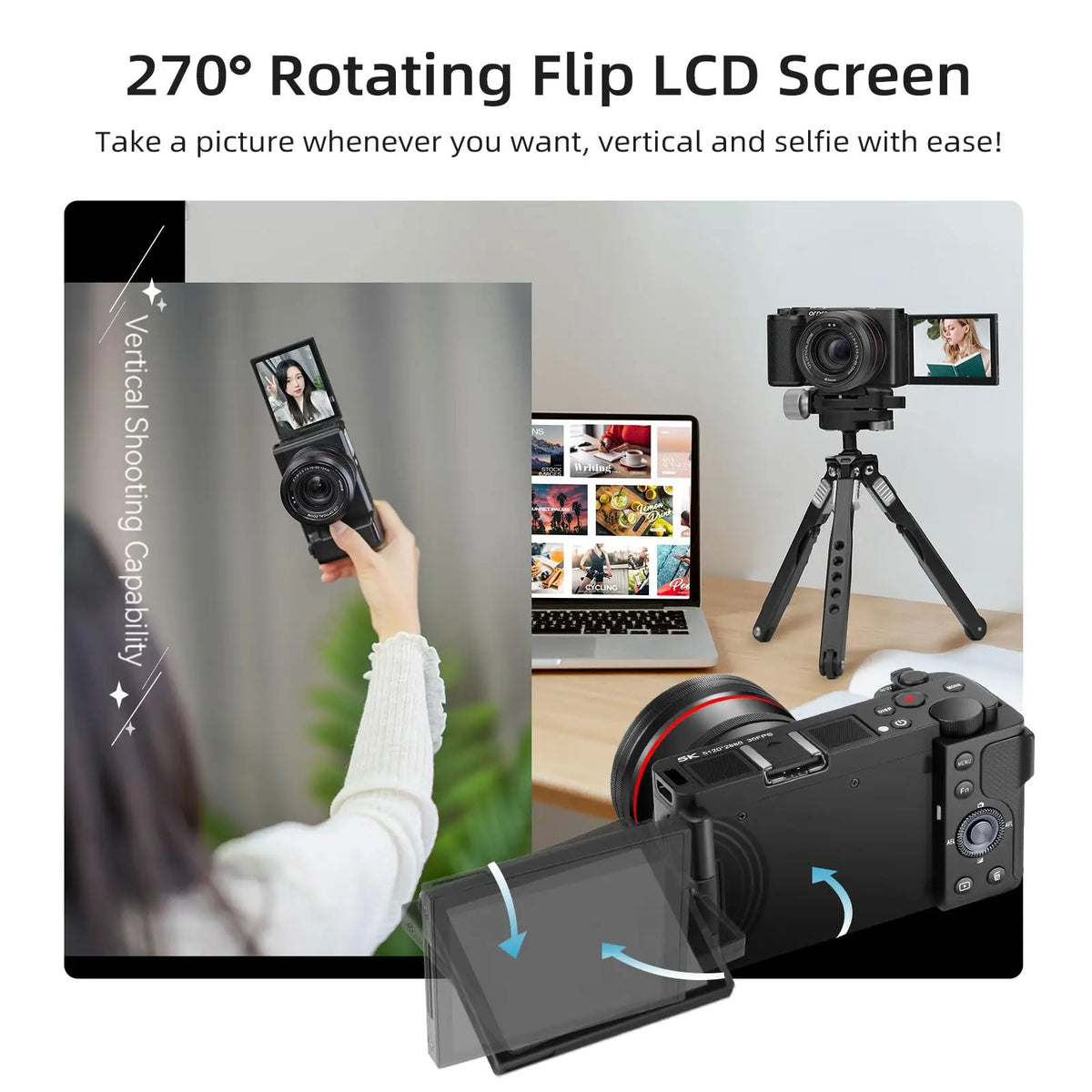 ORDRO G730 Cámara digital compacta Pantalla táctil 5K Cámara de Vlogging de visión nocturna IR Blanco Negro para fotografía