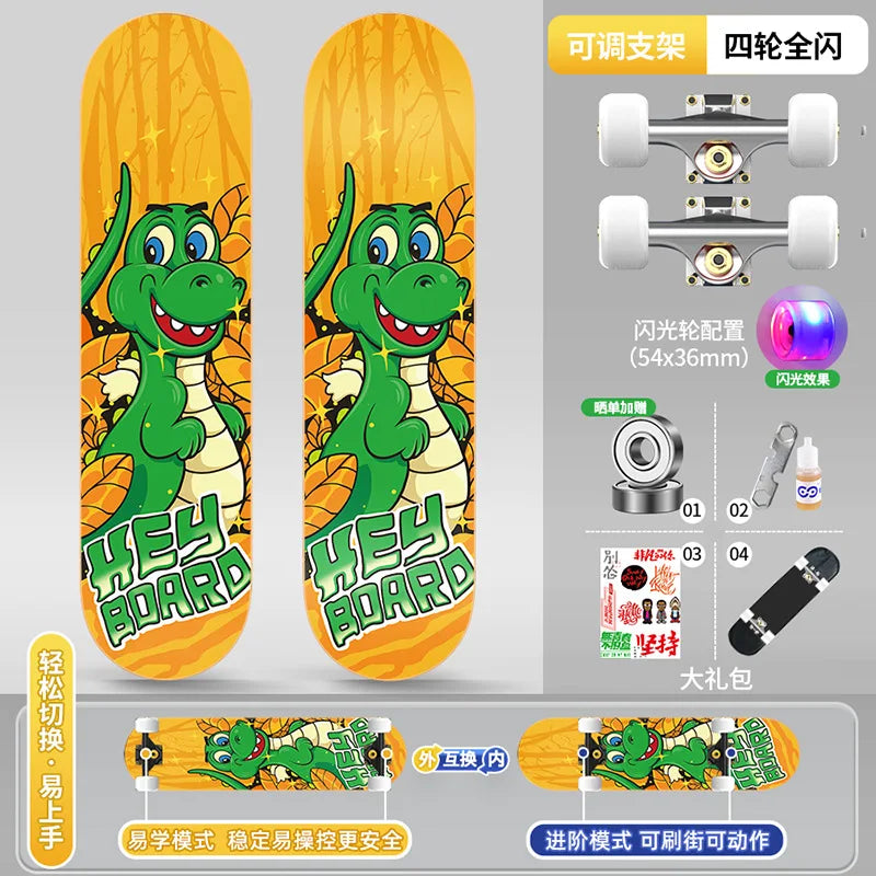 Patineta de 4 Ruedas con Doble Amortiguación para Adultos, Profesional para Principiantes, Resistente a Arañazos y Duradera para Trucos