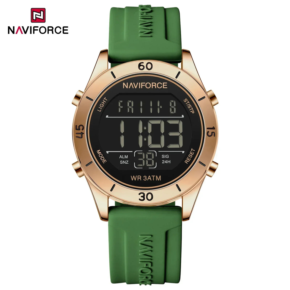 Reloj digital electrónico de moda para mujer NAVIFORCE con cronógrafo LED, luminoso, resistente al agua 5ATM y correa de silicona deportiva