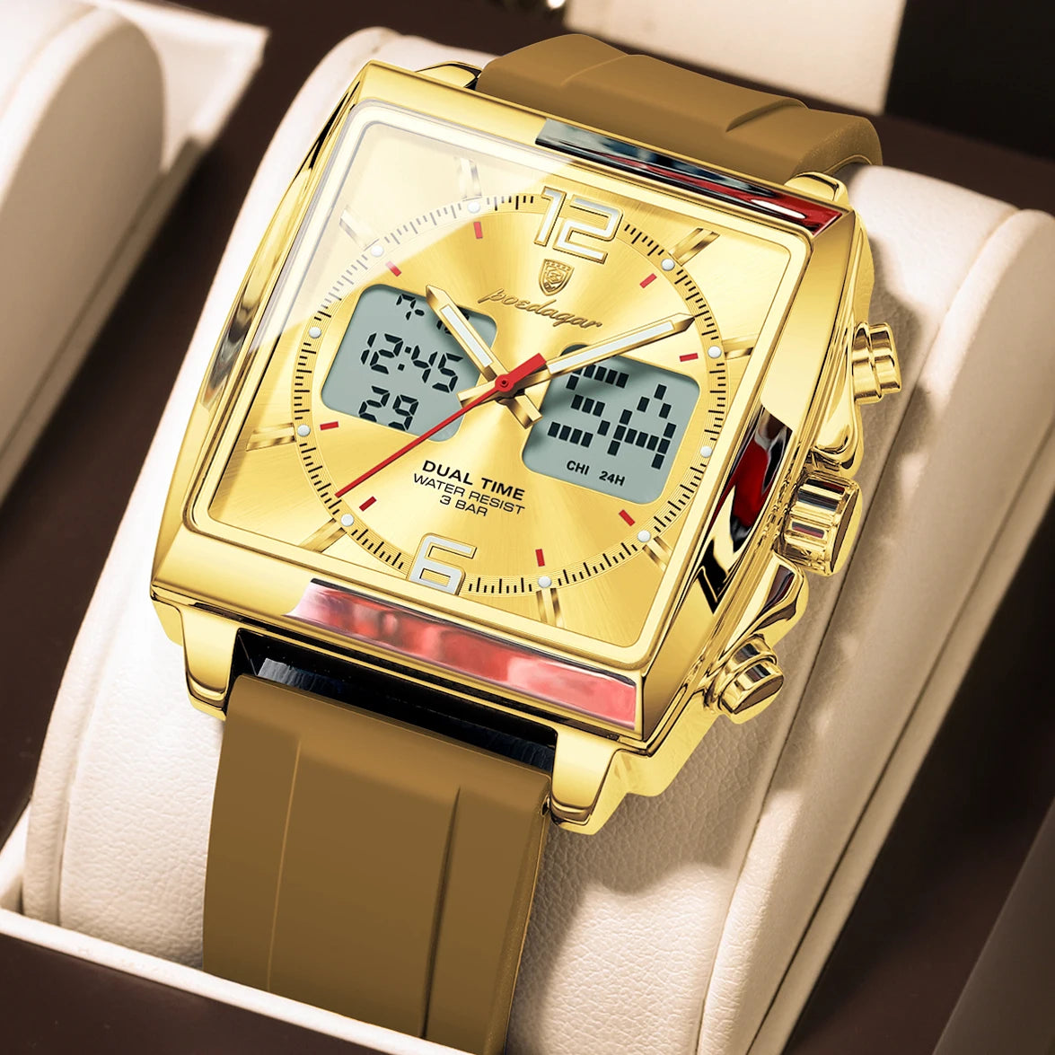 POEDAGAR Top Sports Men Watch Electronic LED Alarm Chronograph Man Watch Week Date Dual Time Quartz Business Men's Watches Reloj