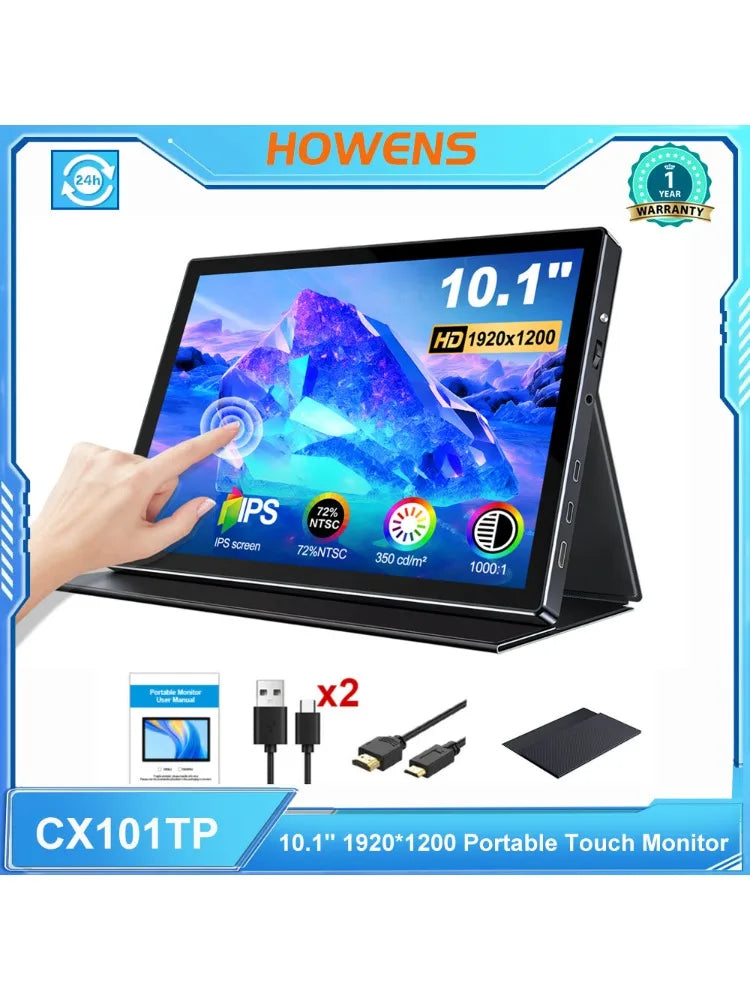 Pantalla Portátil HOWENS de 10.1 Pulgadas, Resolución de 60Hz 1920*1200, Panel TN, 520cd/ ㎡   Monitor Industrial Portátil con Brillo y Tiempo de Respuesta de 3ms