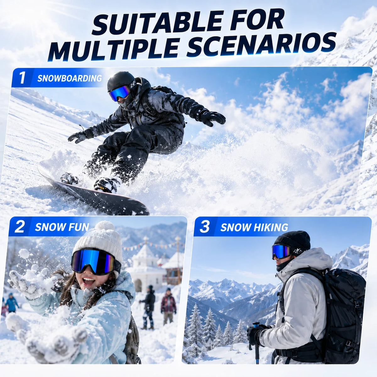 Gafas de esquí, lentes HD antivaho, diseñadas para deportes de esquí al aire libre, ajuste unisex, equipadas con correa ajustable para la cabeza.