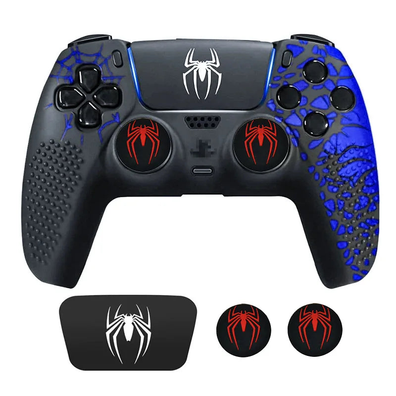 Spider Theme Soft Silicone Protective Case For PS5 Game Controller Cover Skin Gamepad Touchpad Stickers Thumb Stick Grip Cap Kit