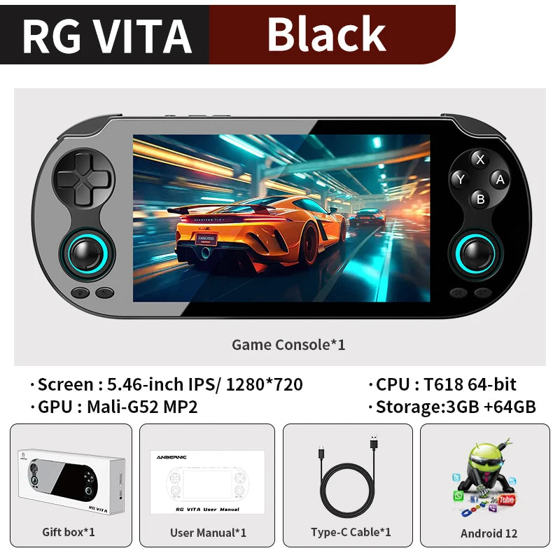 ANBERNIC RG VITA Handheld Game Console 5.46" IPS Touch Android 5000mAh Multi-Emulator Portable Gaming Player WIFI 5 AI Streaming