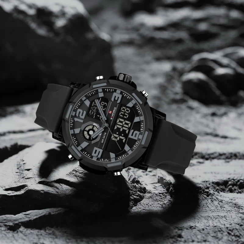 Reloj deportivo para hombre NAVIFORCE, doble hora, resistente al agua 5ATM, esfera grande, reloj de pulsera analógico-digital con cronómetro, alarma y correa de silicona