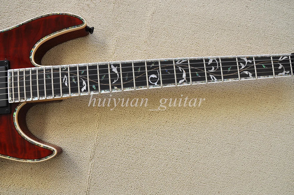 Guitarra Eléctrica Flyoung de 6 Cuerdas, Roja, sin Cabezal, con Incrustaciones de Abulón, Diapasón de Palisandro, 24 Trastes
