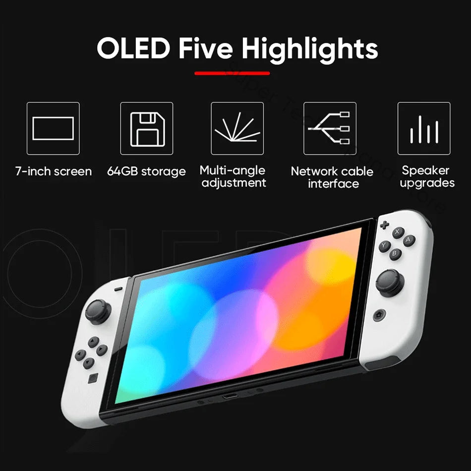 Consola Nintendo Switch OLED con pantalla de 7 pulgadas, Joy‑Con, modo TV estable, mango para videojuegos, audio mejorado y ajustable
