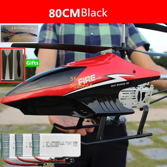 Helicóptero Eléctrico de Control Remoto de Aleación Súper Grande de 80 CM, 2.4G, 150M, Resistente a Impactos, con Iluminación LED y Motor Dual