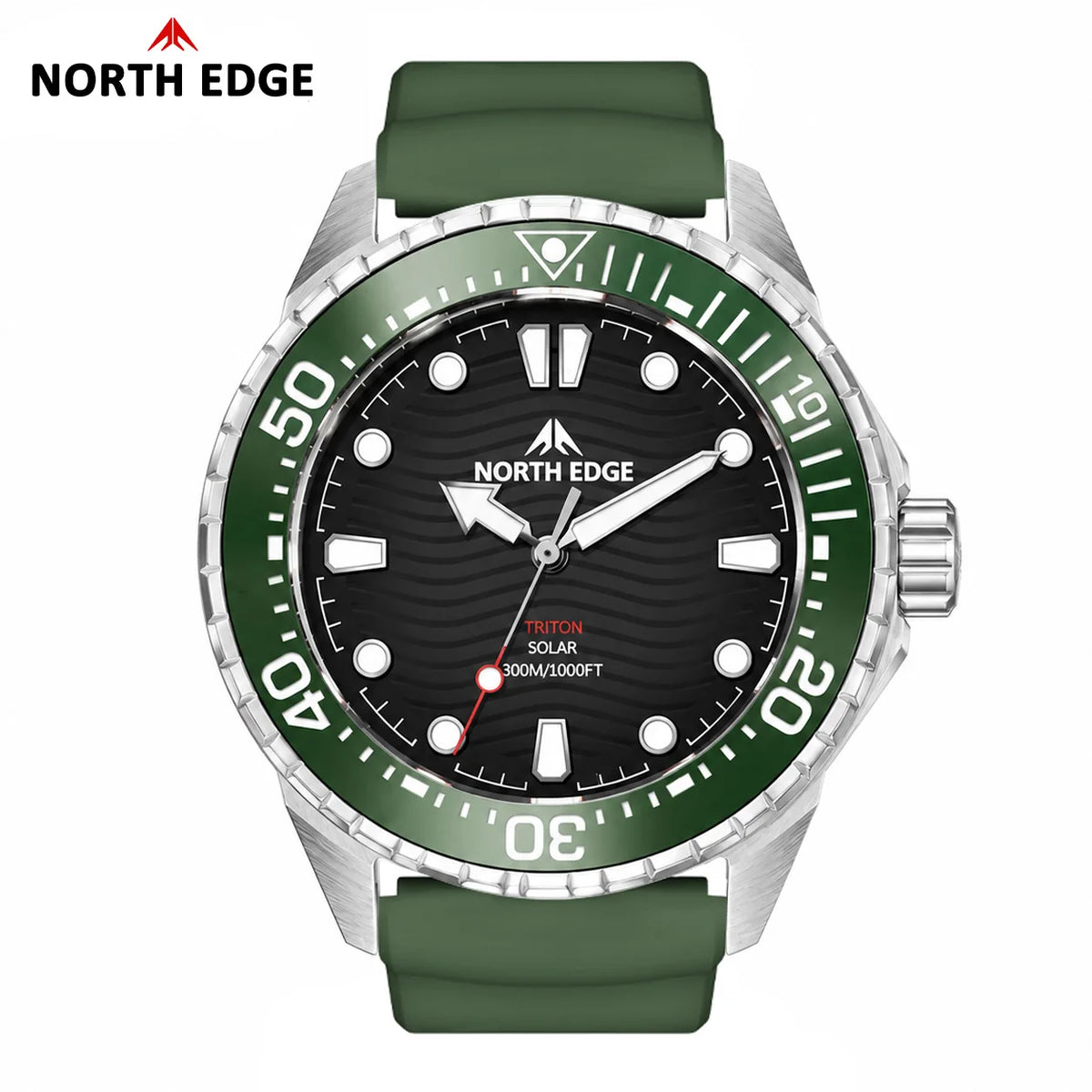 Reloj de buceo solar NORTH EDGE TRITON para hombre, reloj deportivo de buceo profesional de lujo con cuarzo, acero inoxidable 316L y sumergible a 300 m