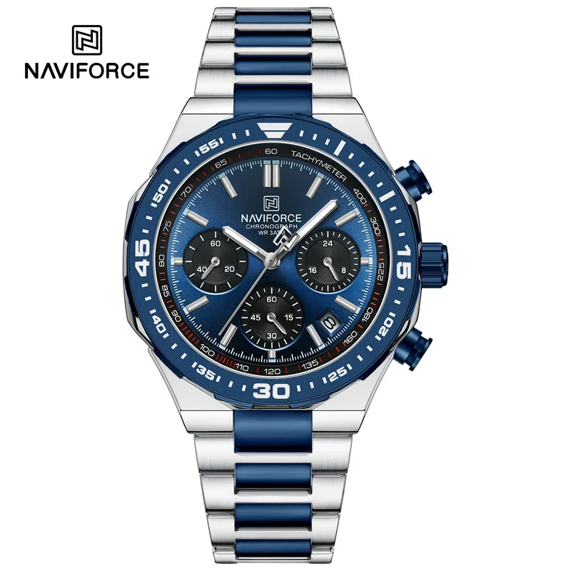 Reloj NAVIFORCE 2024 para hombre, resistente al agua, estilo casual de negocios, con fecha, manecillas luminosas, cuarzo, cronógrafo, correa de acero inoxidable