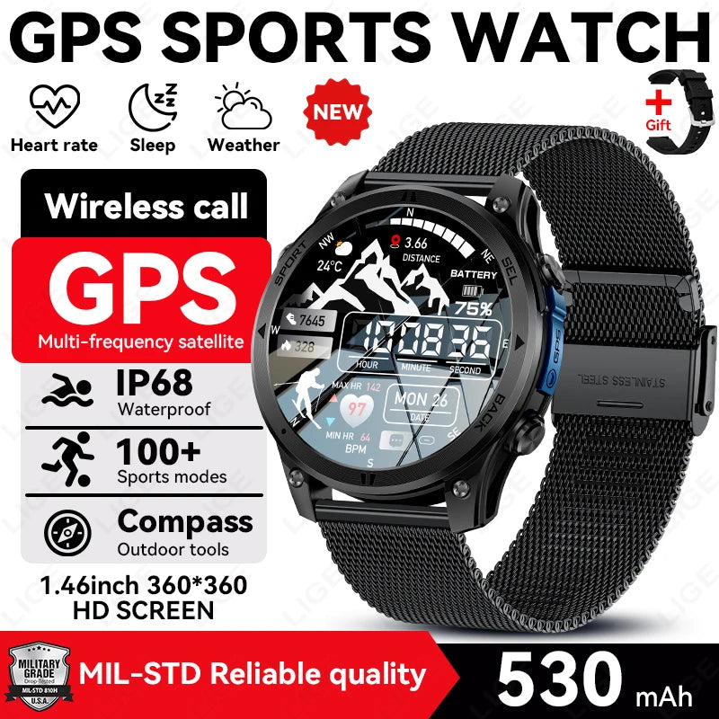 Reloj inteligente GPS para hombre 2026 New Military T-Rex 3 Ultra, batería de larga duración, resistente al agua IP68, brújula, linterna y rastreador deportivo