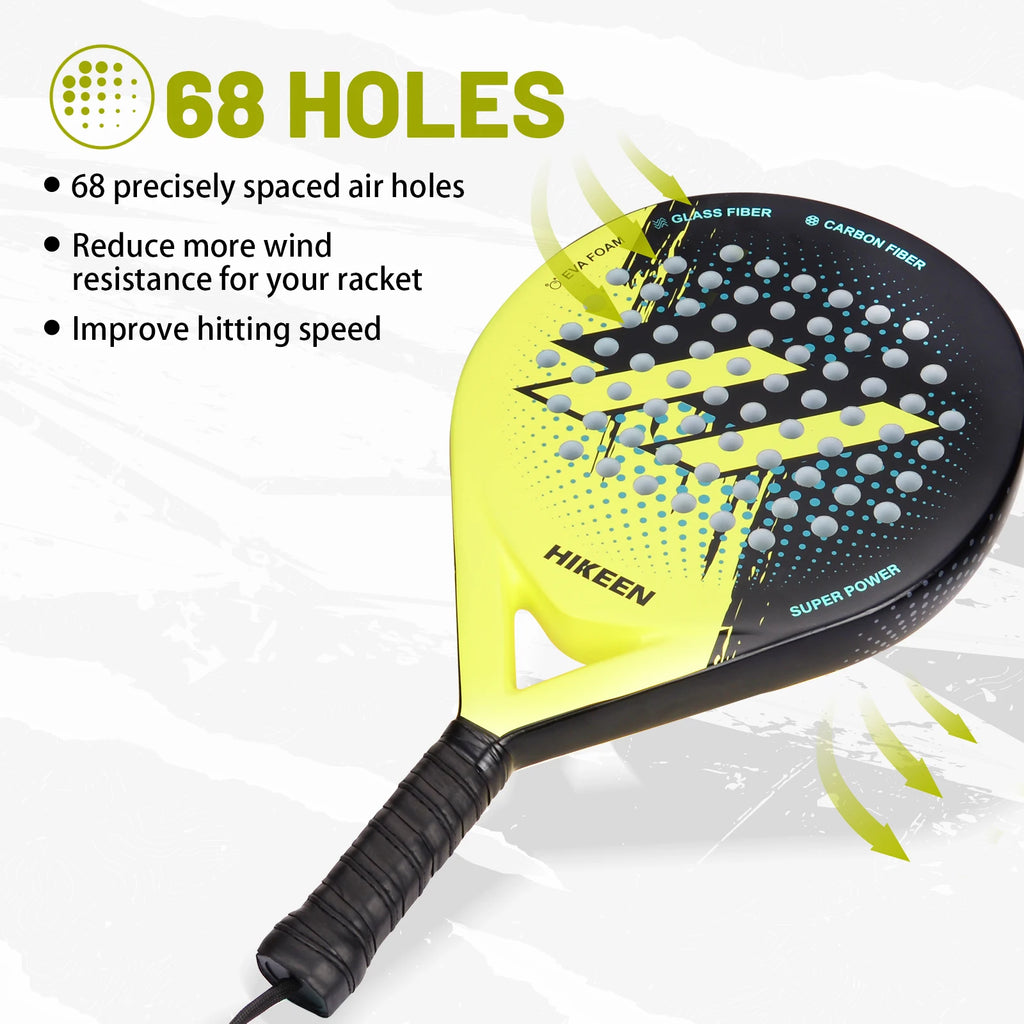 Raqueta de Pádel Hikeen de Fibra de Carbono y Vidrio con Núcleo de Espuma EVA, Raqueta de Pádel Bien Equilibrada para Principiantes y Jugadores Intermedios