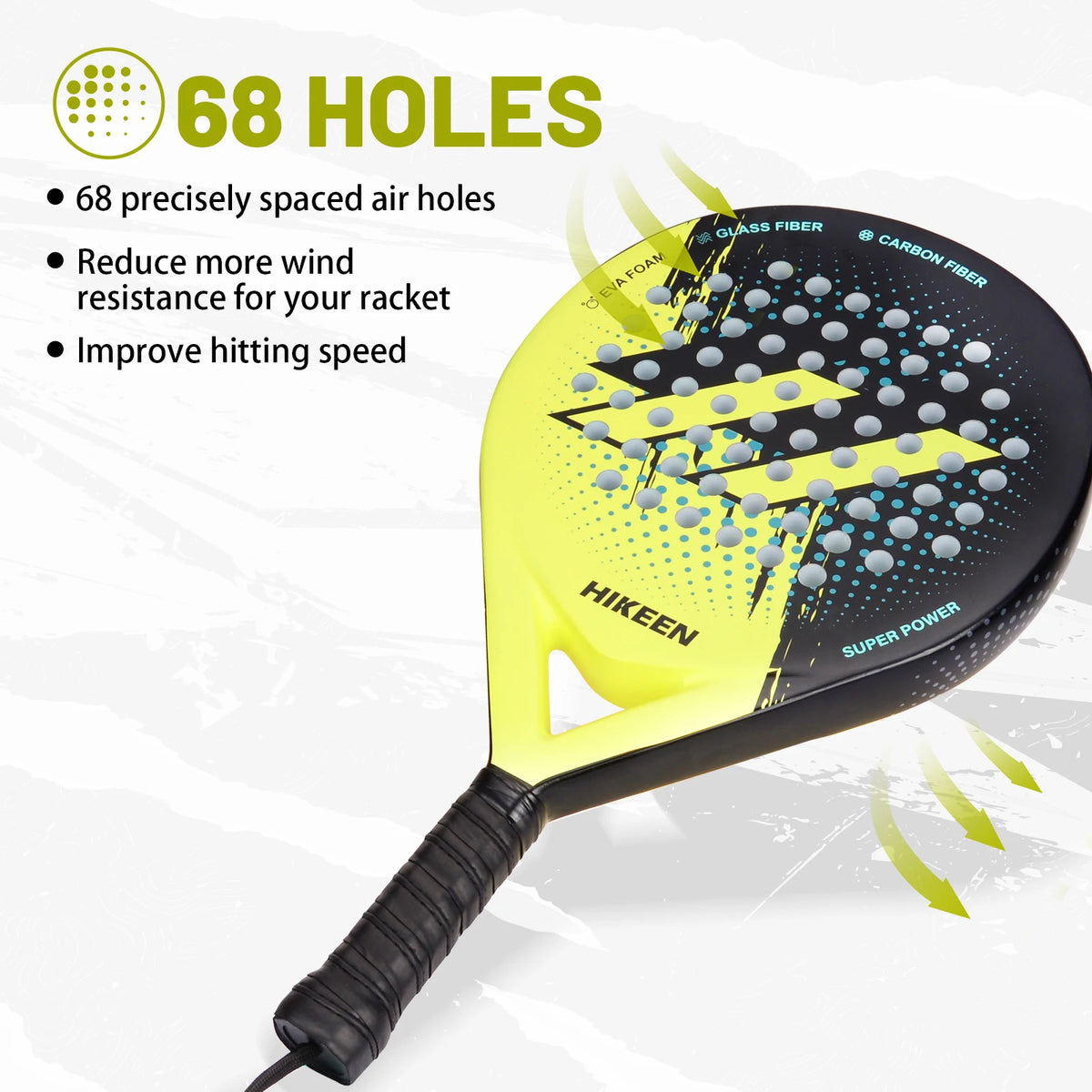 Raqueta de Pádel Hikeen de Fibra de Carbono y Vidrio con Núcleo de Espuma EVA, Raqueta de Pádel Bien Equilibrada para Principiantes y Jugadores Intermedios