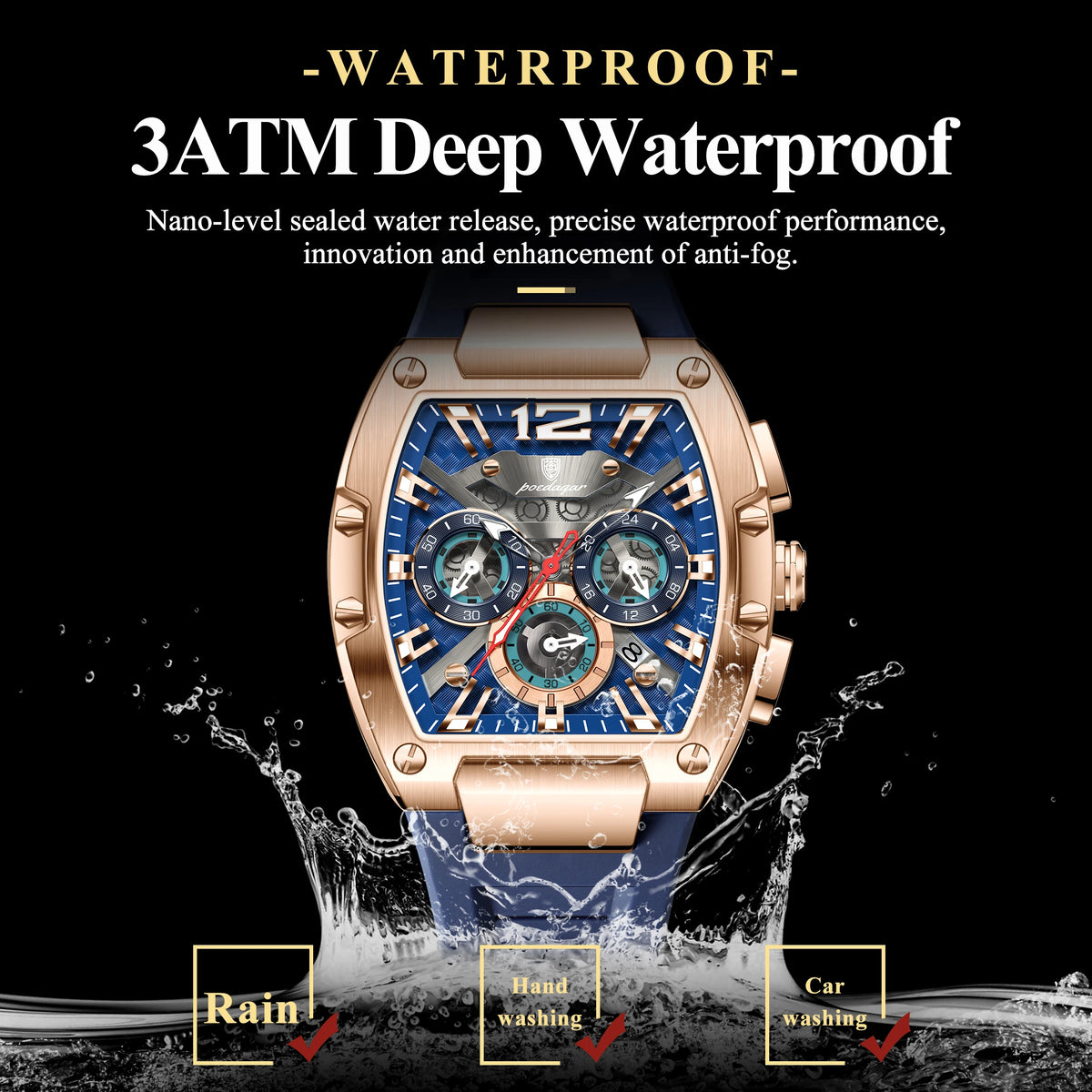 POEDAGAR Top Fashion Men Watch Luminous Waterproof Date Sports Man Clock Chronograph Silicone Quartz Casual Men's Watches Reloj