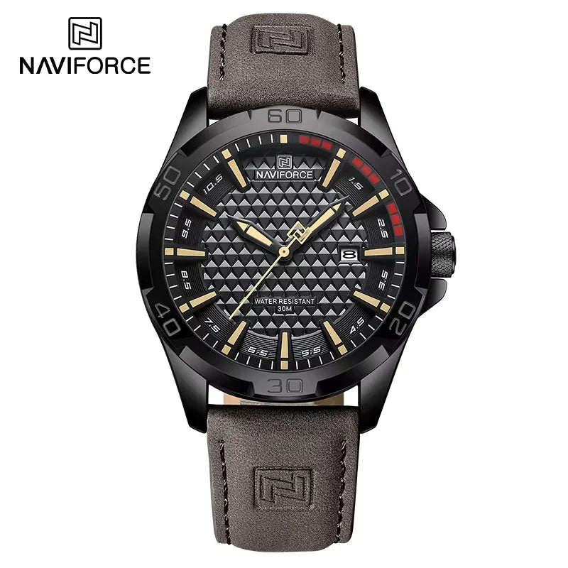 NAVIFORCE Reloj de pulsera de cuarzo deportivo militar informal para hombre, reloj masculino de negocios de cuero impermeable Relogio Masculino