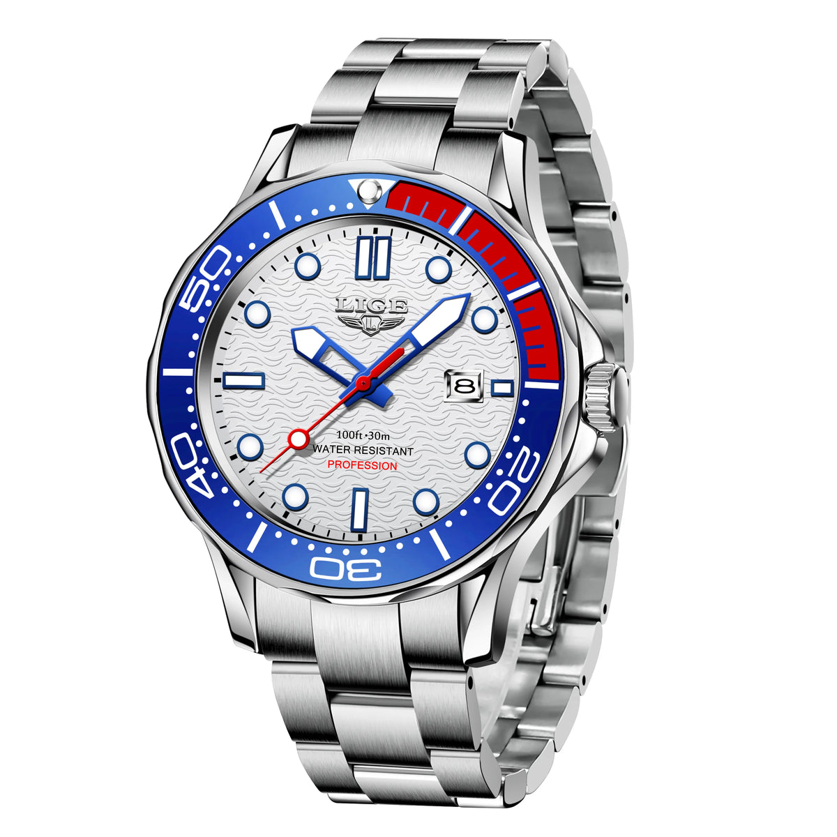 Reloj de cuarzo clásico LIGE para hombre, bisel giratorio, calendario luminoso, reloj de negocios para hombre, reloj de pulsera de acero inoxidable + caja
