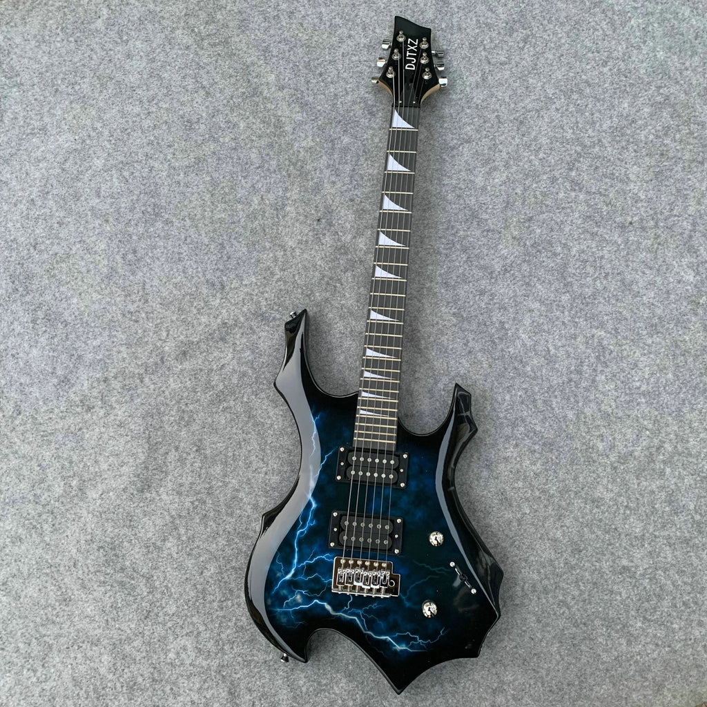 Guitarra eléctrica con gráfico Lightning Bolt llamativo: máquina de rock Eye-Candy, configuración profesional incluida