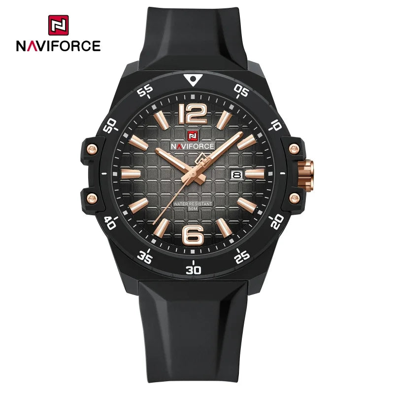 NAVIFORCE 50m Waterproof Men's Watch Silicone Strap Quartz Movement Stylish Fashion Casual Sports Wristwatch for Male Gift