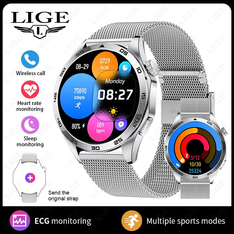 LIGE Smart Watch Men Women With Headphones Bluetooth Call GPS Tracker Heart Rate Health Waterproof SmartWatch 2026 New Watches