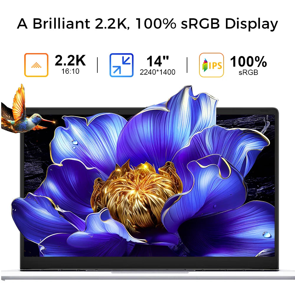 Ninkear 14 Inch Laptop AMD Ryzen 5 6600H 16GB LPDDR5 RAM 512GB SSD 2.2K IPS Display 100% sRGB Ultra Slim 1KG Notebook PC WiFi 6 Bluetooth 5.3 Fingerprint Unlock PD65W Fast Charge Metal Body