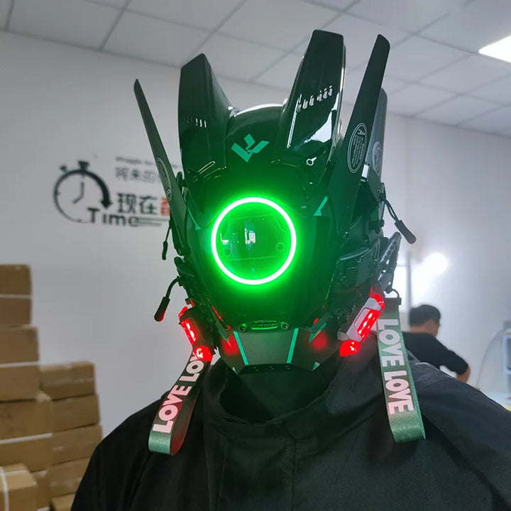 Máscara Cyber punk LED peinado trenza Halloween Navidad juego de rol casco fiesta regalo para adultos ﻿