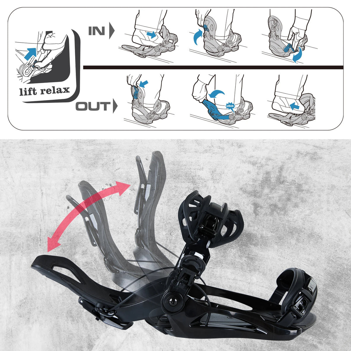 XCMAN Paso trasero estilo Snowboard fijaciones ligeras entrada trasera fijaciones para todas las montañas para hombres y mujeres fáciles de poner y salir