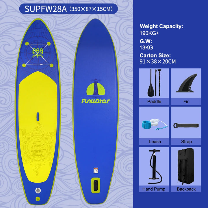 Tabla de paddle surf inflable FunWater, tabla SUP de 320–385 cm con plataforma antideslizante, tabla de paddle surf portátil para surf, turismo, pesca y deportes acuáticos