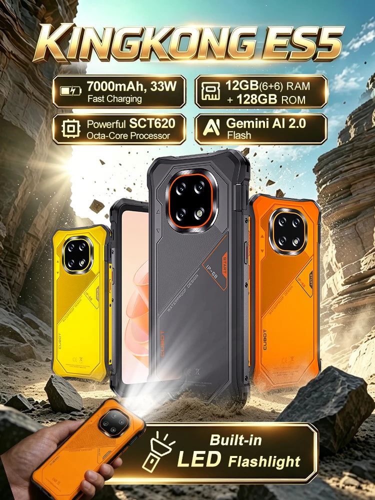 [Shipping From France] Cubot KingKong ES 5 Rugged Smartphone Android 16 Up to 12GB RAM(6+6) 128GB ROM/ 24GB RAM(12+12) 256GB ROM 6.88-Inch 120Hz Screen 7000mAh Battery NFC Face Recognition Fingerprint Recognition IP69K 64MP+1
