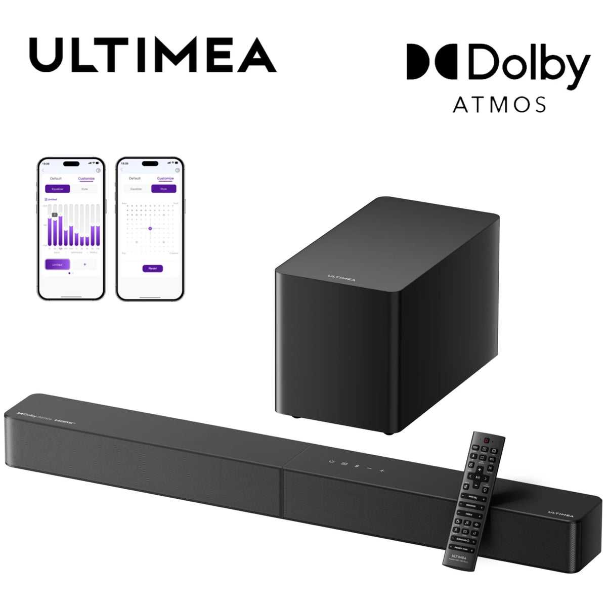 Barra de Sonido ULTIMEA 5.1CH con Subwoofer, Dolby Atmos, VoiceMX, BassMX, APP, Barra de Sonido de 340W para Smart TV, Sistema de Sonido de Cine en Casa