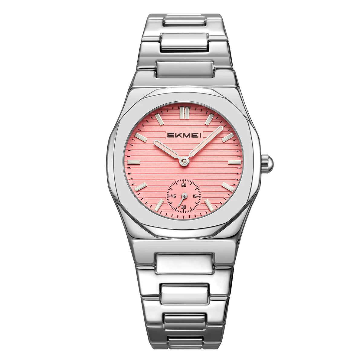Reloj de cuarzo para mujer SKMEI con caja octogonal, brazalete de aleación de zinc, esfera de rayas horizontales, pequeño, resistente al agua, estilo ejecutivo 2681