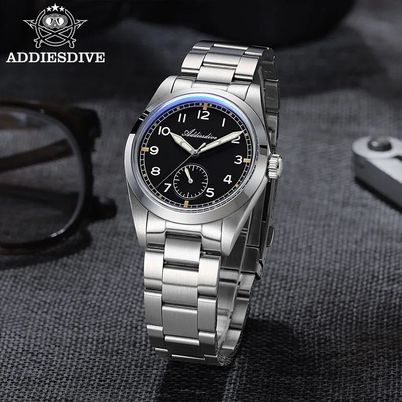 Reloj de lujo para hombre ADDIESDIVE, movimiento japonés VH31, resistente al agua 10 bares, brazalete de acero inoxidable, reloj de cuarzo para hombre con luz nocturna